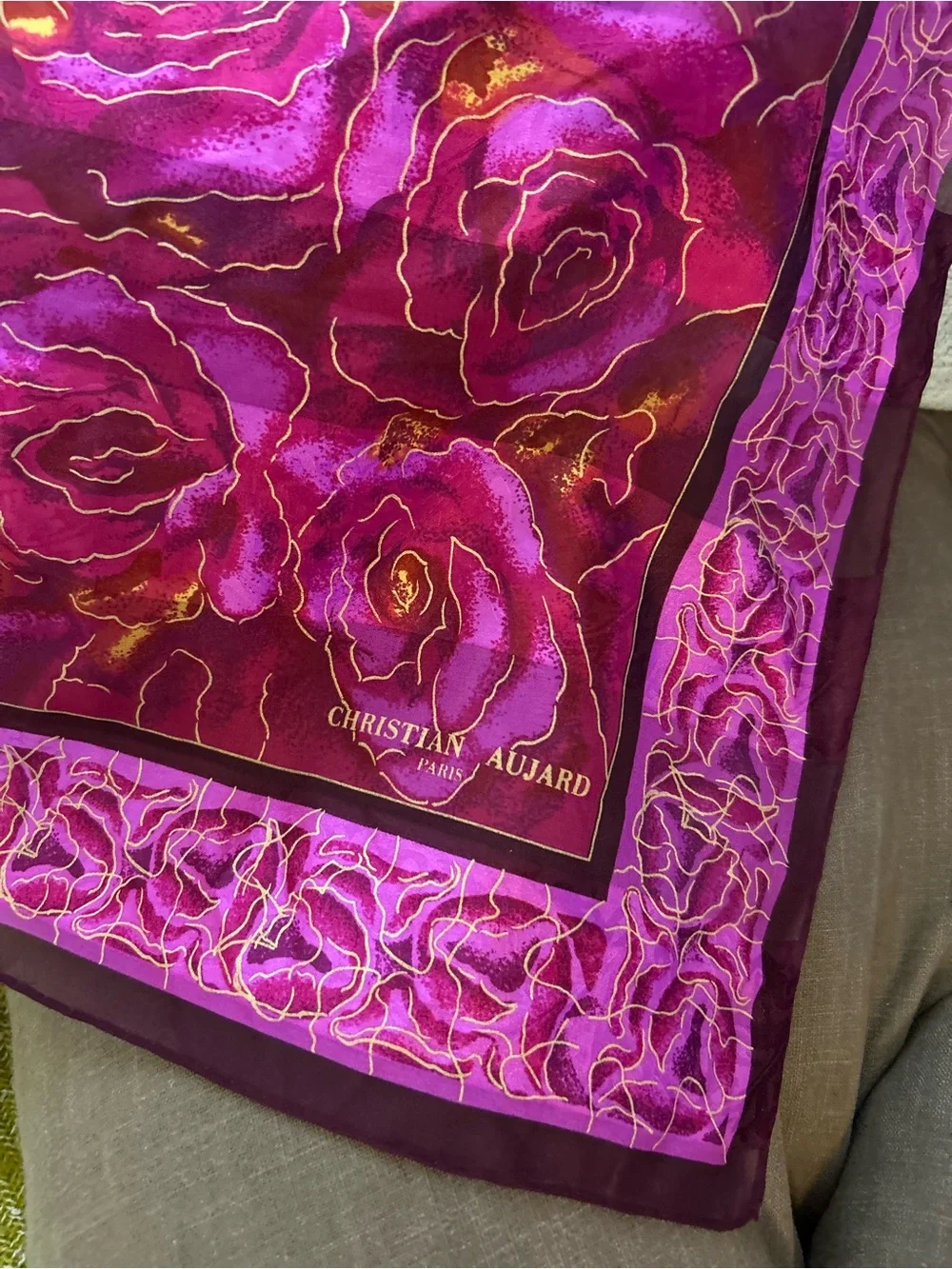 Christian Audigier Pink Floral Silk Scarf 34 x 34